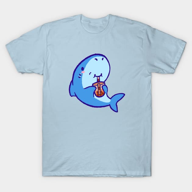 Cute shark drinking boba tea T-Shirt by Tinyarts